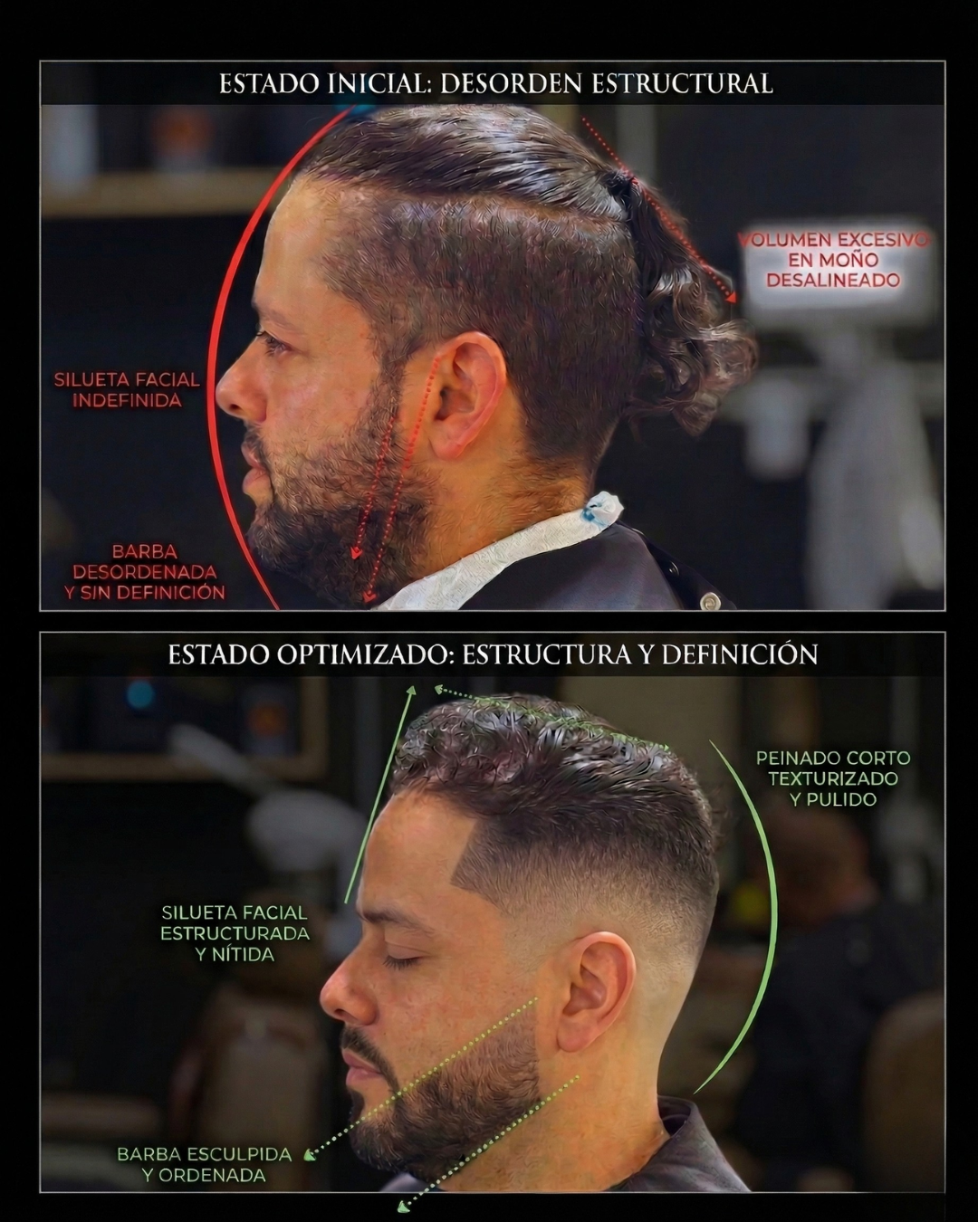 Barbero frustrado frente al espejo